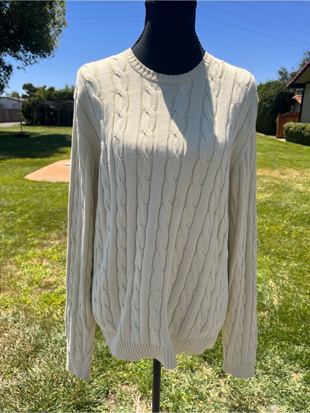 Brooks brothers cotton butter yellow cable knit fisherman crewneck sweater